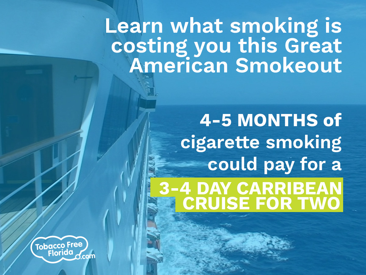 Photo depicts a cruise ship with the caption, quitting smoking for 4-5 months could pay for the cost of a cruise for two to the Carribean.